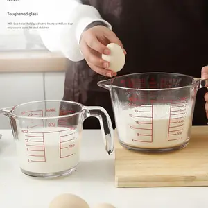 Taza graduada para hornear leche de desayuno de vidrio para el hogar taza de escala multifunción de alta calidad resistente