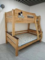 Lit superposé en bois massif de haute qualité, style simple, pas cher, pour famille et enfants, avec toboggan et escalier
