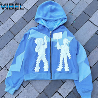 Sweat à capuche zippé surdimensionné en coton épais avec patch brodé personnalisé de qualité supérieure pour femme - Style streetwear