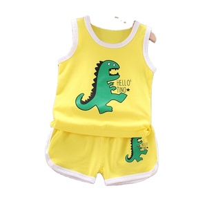 Conjunto Deportivo de Verano para Niños de 1 a 4 Años, Diseño de Dinosaurios, Sin Mangas, Ropa Coreana de Alta Calidad, Spandex/Algodón, Rojo/Amarillo, Uso Diario - Product Image 1
