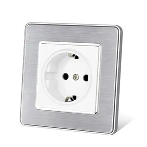 EU Wall Socket 16A Gray Stainless Steel Panel Black White Gold Grey Electrical Outlet