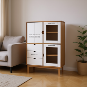 Mobile Alto in Legno di Pino Massiccio Bianco 33,5 X 16,9 X 49,2 Pollici, Armadio per Soggiorno, Design Minimalista - Product Image 2