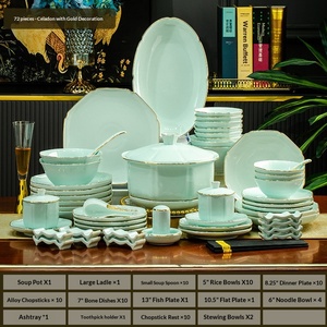 Service de bols et assiettes en porcelaine blanche de Jingdezhen, peints à la main avec des bords dorés, en céramique, pour l'inauguration de la maison, en porcelaine fine. - Product Image 6