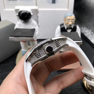 2026 Luxury Tonneau Skeleton Mechanical <b>Watch</b> Full Pink Diamond Bezel Unique Dial White <b>Rubber</b> Strap Men's Sport Wristwatch - Product Image 4