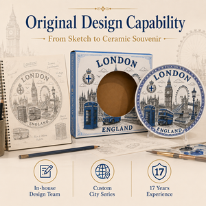 Plato Decorativo de Cerámica con Diseño de Recuerdo Turístico de Londres, Inglaterra, Big Ben, London Eye y Bandera, para Plato de Porcelana, Personalizado, OEM, ODM, Venta al Por Mayor - Product Image 4