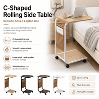 Table d'appoint roulante en forme de C avec roulettes, bureau mobile pour ordinateur portable à placer près du canapé ou du lit, avec poche de rangement