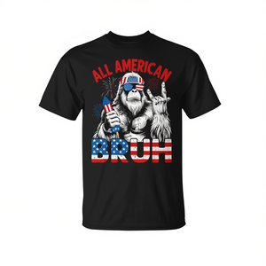 Camiseta de manga corta estilo patriótico Bigfoot Forest Legend para adultos, unisex, cuello redondo, estampado digital - Product Image 2