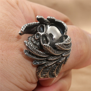 Skull <b>Ring</b> With Wings Silver Men's Punk Jewelry Retro Style 21004 - Product Image 4