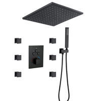 Pommeau de douche de pluie à montage au plafond de 12 pouces ensemble de système de douche à effet pluie dissimulé noir pour salle de bain thermostatique