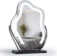 Lampe de table à forme irrégulière, réglable, avec commande tactile intelligente, 3 couleurs, à intensité variable, 360° °   Miroir de maquillage LED avec cadre métallique rotatif