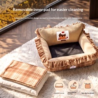 [Pré-vente 10%] Lit pour animaux d'automne/hiver, niche carrée spacieuse, coussin de dossier amovible et lavable, pour petits chiens, pandas, en polyester