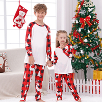 Pyjamas de Noël personnalisés en polyester 100% écologique à manches longues, motif écossais blanc et rouge, ensemble assorti pour la famille, logo personnalisé