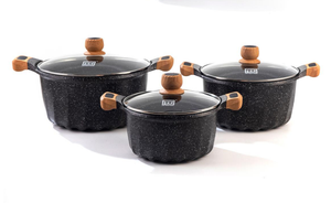 סט סירים גרמני מסדרת Bevel 24+28+32 ס\"מ, אלומיניום, ציפוי גרניט נון-סטיק, ידידותי לסביבה, כלי בישול למטבח, זכוכית MGC - Product Image 5