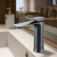 Robinet de lavabo de salle de bain moderne à trou unique, multifonctionnel, eau chaude et froide, poignée unique, design en zinc noir pour usage en villa