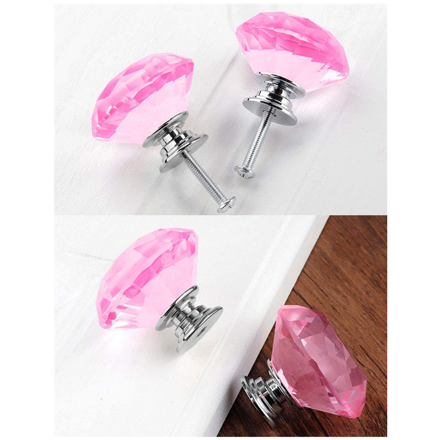 Simbrom Crystal Cupboard Pull with Screws Round Glass Kitchen Cabinet Knob Clear Diamond Furniture Drawer Handle