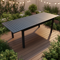 Table à manger extensible moderne d'extérieur avec plateau en verre, en aluminium durable, résistante aux intempéries, pour la maison, le bar, la ferme, l'hôtel, le centre commercial