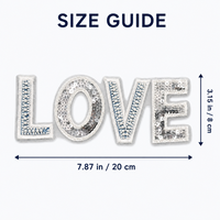Patch Appliqué LOVE en Denim Bleu, Perles et Paillettes Argentées, Décoration Brodé à Coudre pour Vestes, Sacs et Projets DIY