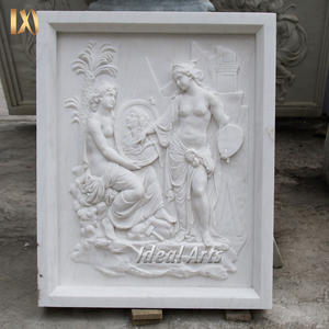 Frigorifero in marmo greco classico con scultura a rilievo di carro mitologico e cavalli, decorazione da parete - Product Image 4