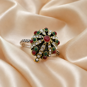 Anello retrò turco con pietre bicolore, gioiello classico da donna per l'uso quotidiano - Product Image 2