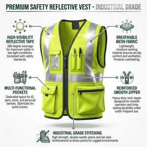 Gilet di Sicurezza Riflettente Multi-Tasca ad Alta Visibilità in Rete con Clip per Radio <span class=keywords><strong>e</strong></span> Porta Penna per Uomo - Product Image 4