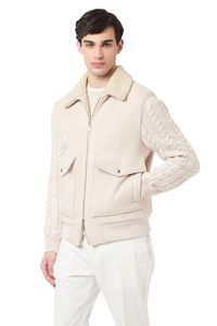 Chaqueta de Punto Híbrida Beige <span class=keywords><strong>para</strong></span> <span class=keywords><strong>Hombre</strong></span>, Cuello de Borrego, Bolsillos Tejidos, Cierre Completo con Cremallera - Product Image 2
