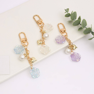 Floral Rose <b>Bag</b> Charm Pearl Heart Beads Keychain Handbag Pendant Pouch Zipper Ornaments Versatile Hanging Accessories - Product Image 3