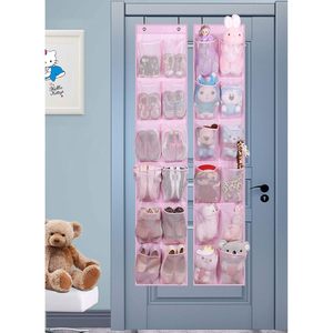 Over The Door Shoe Organizer 12 Mesh Pockets Hanging <b>Narrow</b> Closet Door Pink Kids Baby <b>Storage</b> Rack - Product Image 6