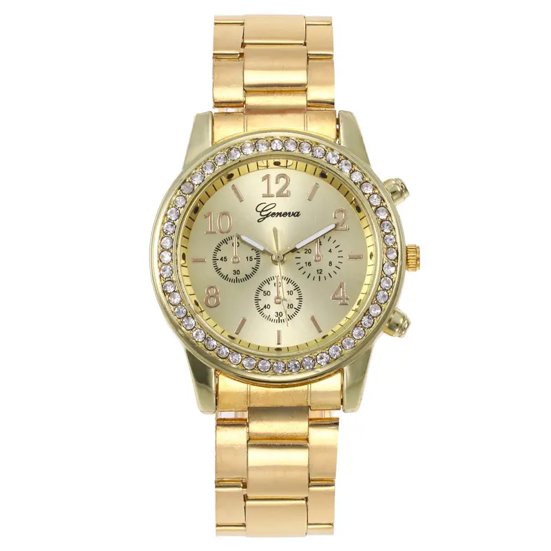 Factory supplies Luxury Fashion Quartz Stainless steel diamond Wrist gold watches for adult