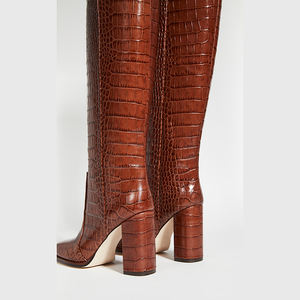 גבירותיי אתחול הברך גבוהה שמלת נעלי עור אמיתי בלוק העקב מגפיים - Product Image 3