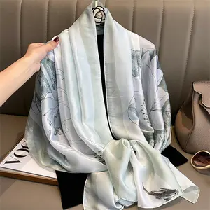 breathable Checked Classic Hijab Imitated autumn Fancy Floral Elegant Luxury Silk Scarves vendor