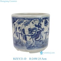 RZEY21-A Pot à pinceaux en porcelaine bleue et blanche de style chinoiserie, support décoratif en céramique vintage avec motif oiseau et pivoine pour salon