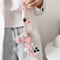 Étui de téléphone portable rigide artisanal avec motif de rose, breloque pour femmes, pour iPhone 16 15 14 13 12 11 7 8 Plus Xr Xs Max Xs