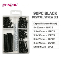 Kit d'assortiment de 90 vis à cloison sèche noires, jeu de vis en acier au carbone pour cloisons sèches avec embout de perçage pour réparation de murs en bois, personnalisation possible