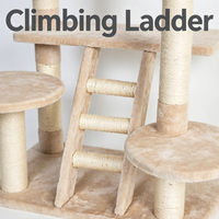Arbre à chat avec plateformes de repos beiges, échelle d'escalade, poteaux à gratter en sisal et jouet suspendu, aire d'activités multi-chats, tour pour chat