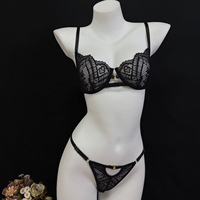 Ensemble soutien-gorge et culotte sexy vert émeraude en dentelle pour femme, taille haute, 2 pièces, avec armatures, bonnet 3/4, lingerie transparente brodée florale, personnalisable