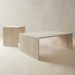 Modernes Design Wohnzimmer niedrige Höhe quadratisches Rechteck Naturstein Travertin Couch tisch