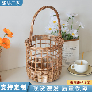 Cesta de mimbre tejida a mano para frutas y verduras, cesta decorativa de ratán tejida a mano estilo francés para arreglos florales, bambú - Product Image 5