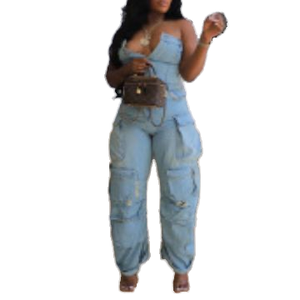 Pagliaccetto in Denim nero Plus Size da donna per nave pronta - Product Image 2