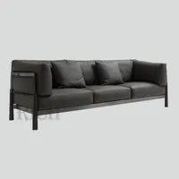Sofa Kulit Hitam Gaya Amerika, Kerangka Baja Karbon 3 Dudukan Tuksedo Modular Ruang Tamu Furnitur