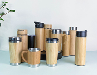 Botol Minum Teh Kayu 450ml, Mug Perjalanan Bambu, Botol Air Stainless Steel Dengan Tutup Bambu