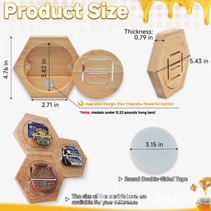 Wooden <b>Wall</b> Mounted Medal Rack Honeycomb <b>Display</b> Stand Natural Wood Color For Medal Collection Storage - Product Image 2