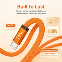 Kabel Pengisian Daya Magnetik Tipe C Kepang Pipih 240W Daya Tinggi PD Pengisian Cepat untuk Smartphone, Power Bank, Tablet