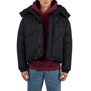 Chaqueta Acolchada con Capucha para Hombre, Color Negro, Cierre de Cremallera, Resistente al Viento, Ropa de Invierno Informal, Acolchado Grueso, Corte Regular - Product Image 1