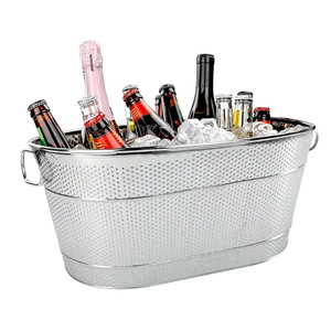 Cubo de Hielo Metálico Grande para Bebidas, Tina Ovalada Galvanizada para Cerveza con Asas, Enfriador de Champán de Grado Comercial para Bar, KTV y Fiestas - Product Image 3