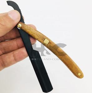 Maquinilla de afeitar recta de peluquero de diseño personalizado con mango de madera, hoja de acero inoxidable, corte de garganta, maquinilla de afeitar de seguridad, logotipo de aseo de barba - Product Image 3