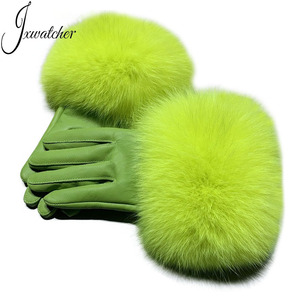 Gants de moto en <span class=keywords><strong>cuir</strong></span> véritable de renard, vente en gros, en peau de mouton, gants coupe-vent et chauds pour hiver - Product Image 1