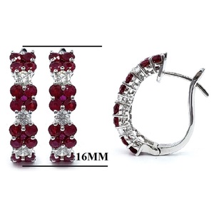 Boucles d'oreilles créoles en or blanc 18 carats massif avec rubis naturels et diamants VS, motif floral, fabrication OEM sur mesure, luxe haut de gamme, cadeau pour mariée ou épouse - Product Image 2