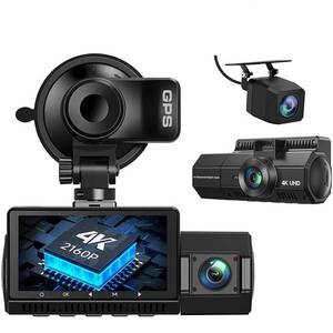 4K 3 Camera Dash Cam 4K + 1080P + 1080P Phía Trước Và Bên Trong Wifi GPS Xe Hộp Đen Điều Khiển Ghi Âm Cho Taxi Xe DVR Phía Sau Máy Ảnh - Product Image 1