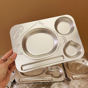 Assiette à compartiments en acier inoxydable 304 pour enfants, forme rectangulaire, plateau repas pour enfant - Product Image 3