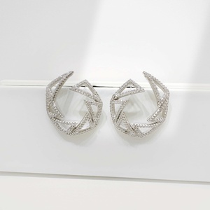 wholesale plata 925 sterling silver Geometric western earring exaggerate wedding zircon round Brilliant Cut hip hop earrings - Product Image 5